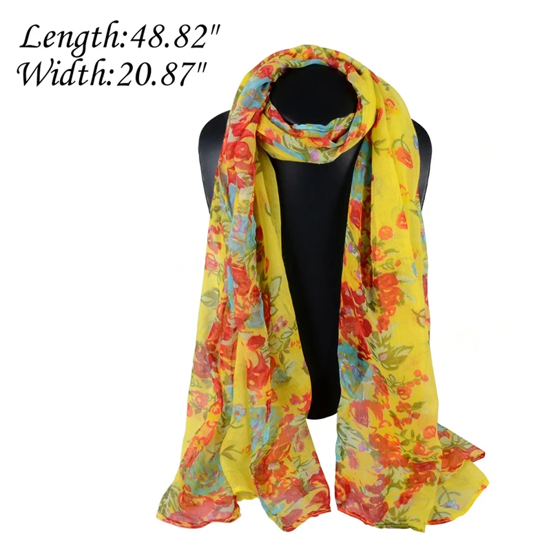 2021 New Fashion Floral Print Voile Long Scarf Women Girls Bohemia Spring Summer Sun Protection Neck Wrap Elegant Shawl