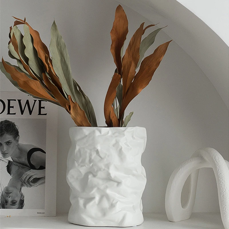 Home Crafts Decor Vase Nordic Wrinkled Paper Bag Vase Flower Pot Vase Flowers Art Decor Insert desk Ornaments Best Gift