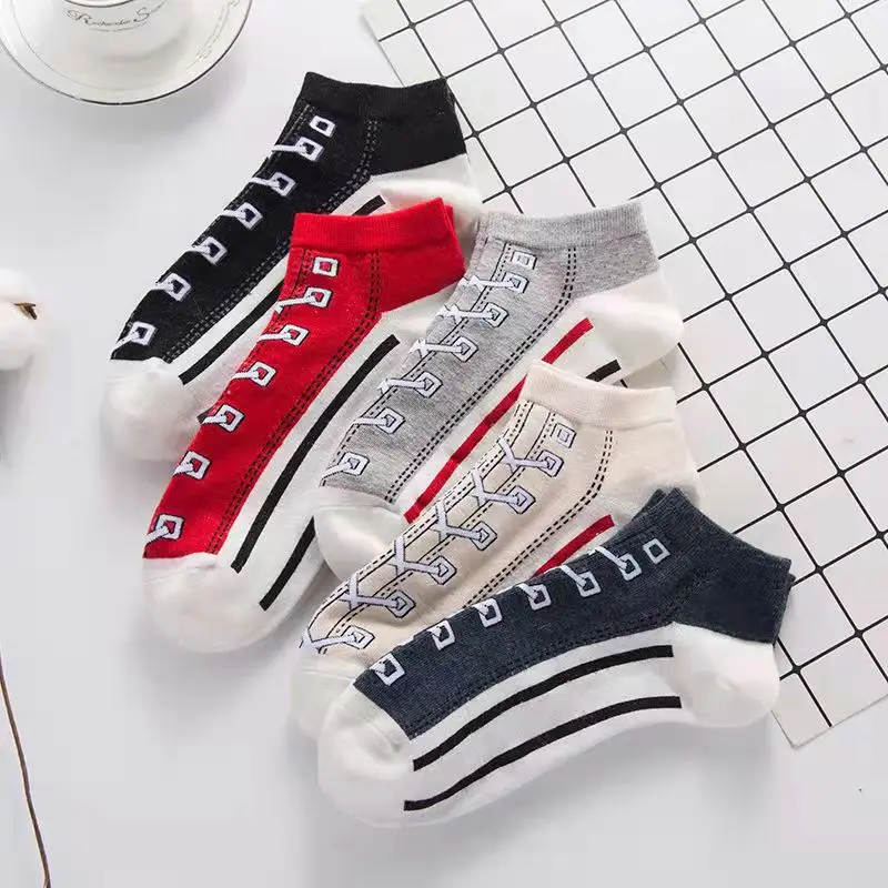 5 Pairs/Set Men/Women Socks Skate Shoes Pattern Short sock Autumn/Winter Thicker Warmer Fashion Shoelace Ankle Socks