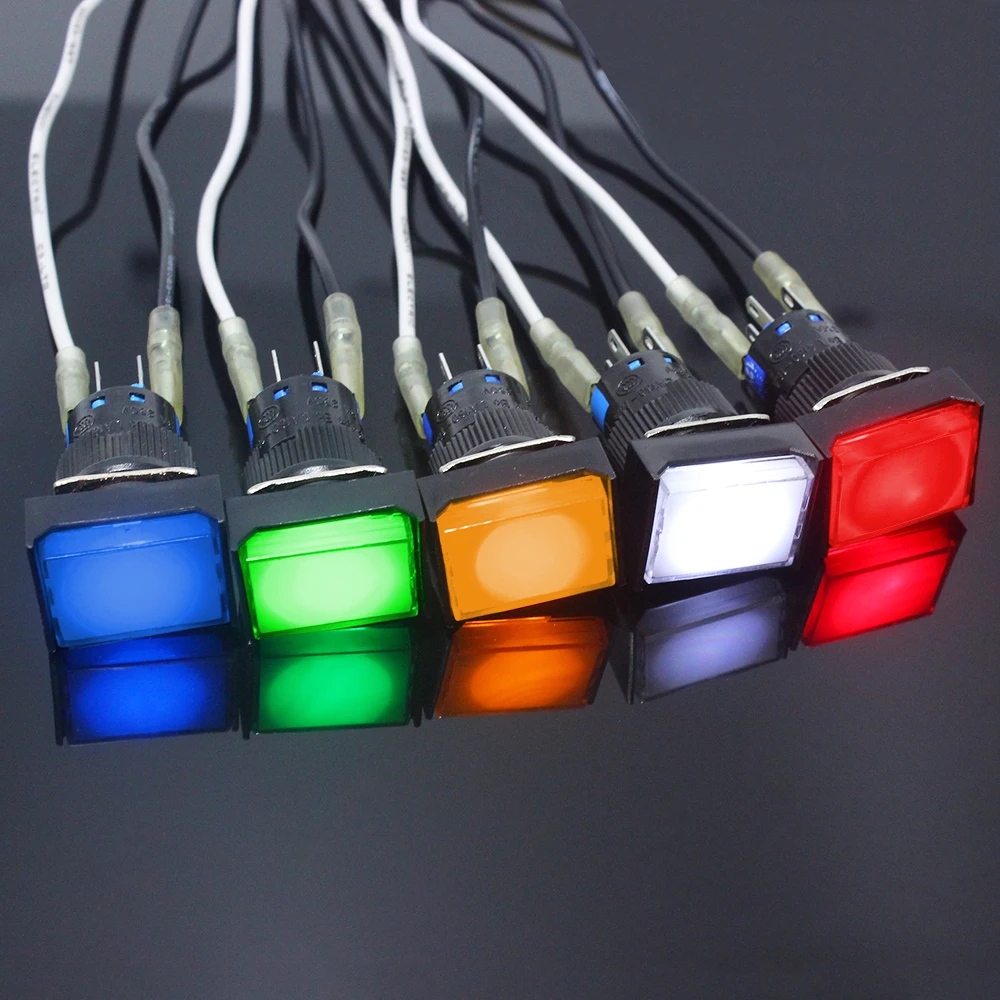 16mm 1NO1NC Latching Momentary Plastic Push Button Switch Rectangle Pilot Lamp Indicator Light With LED No LED