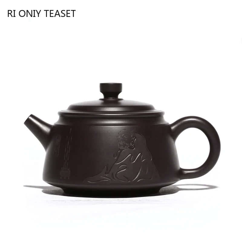 190ml Classic Yixing Purple Clay Teapots Raw Ore Black Mud High Stone Scoop Tea Pot Ball Hole Filtration Zisha Tea Set Supplies