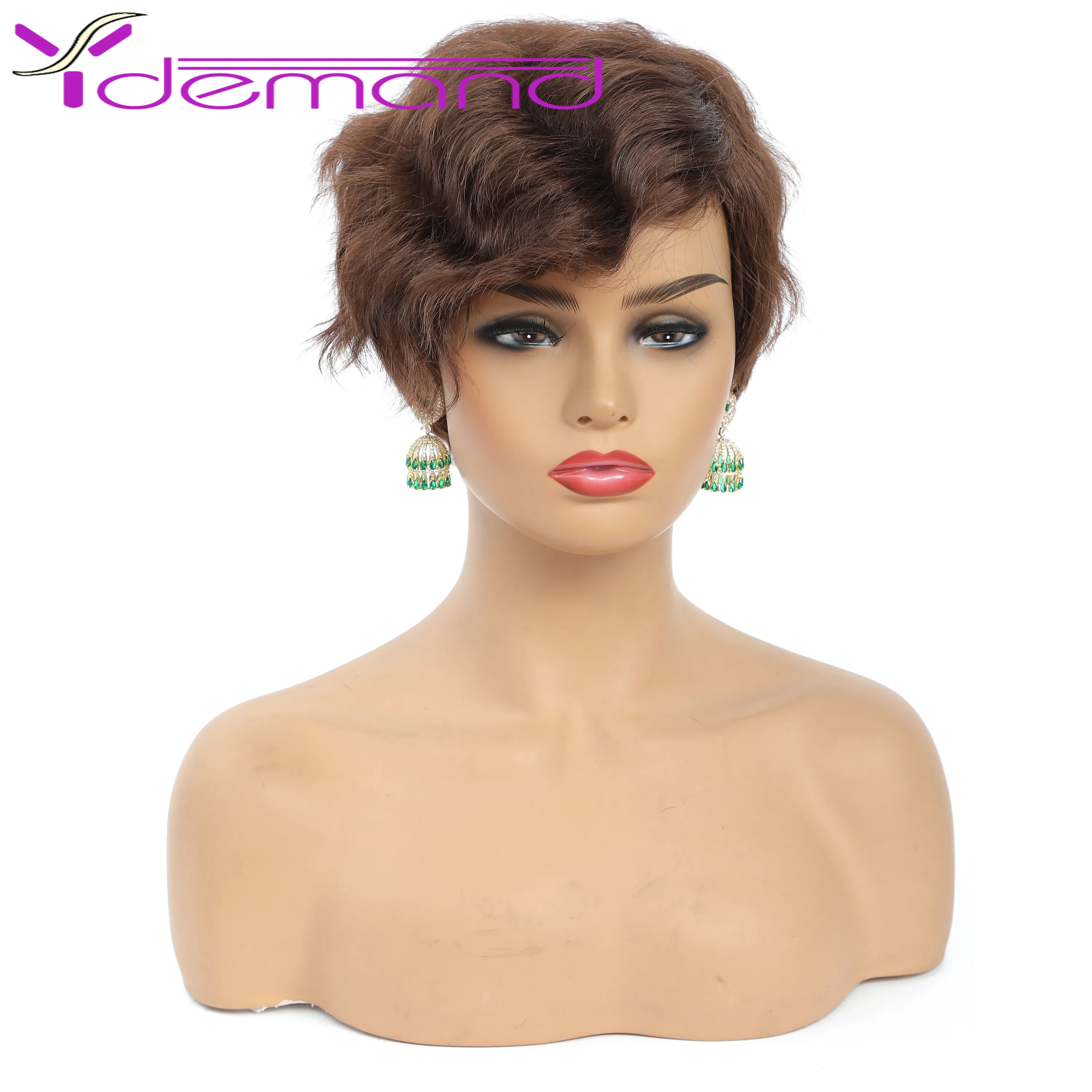 

Y Demand Brown Black Wigs Short Synthetic Curly Wavy Wigs with Bangs for White Women High Temperature Fiber Hair