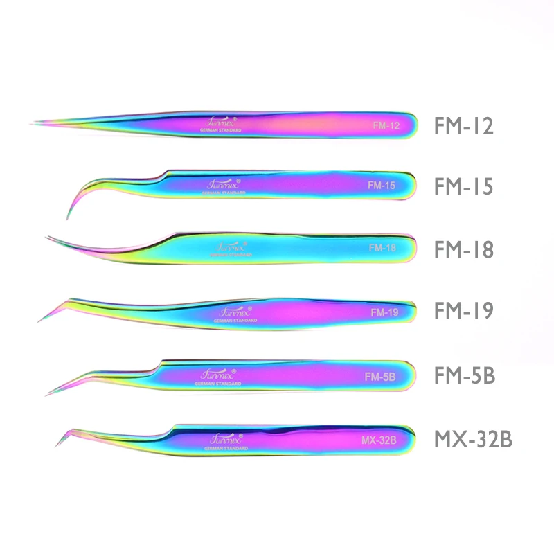 6pcs/set FUNMIX Colorful High Quality Stainless Steel Tweezers Eyelash Extension Beauty Precision Tweezers