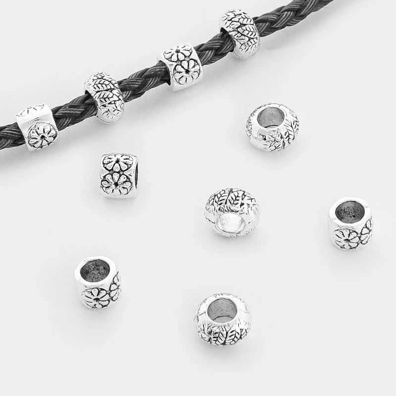 

10Pcs Tibetan Silver Textured Tube Spacer Beads Big Hole For DIY 4mm Round Leather Cord Bracelet Necklace Jewelry Making