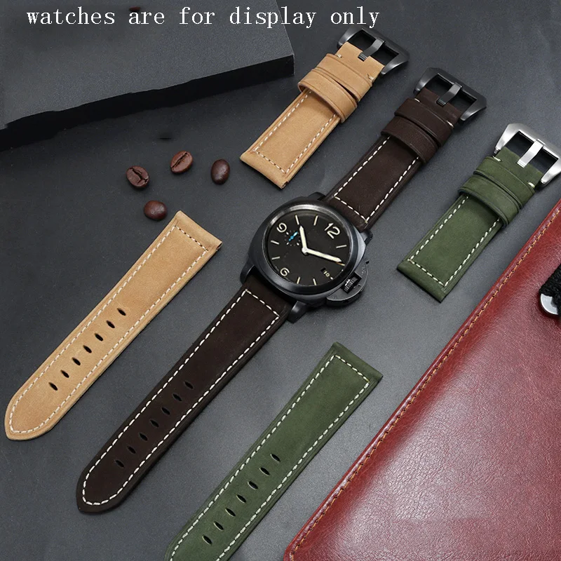 Frosted leather strap 20mm 22mm 24mm 26mm brown khaki green wristband Replacement belt for male's bracelet  Gift tool