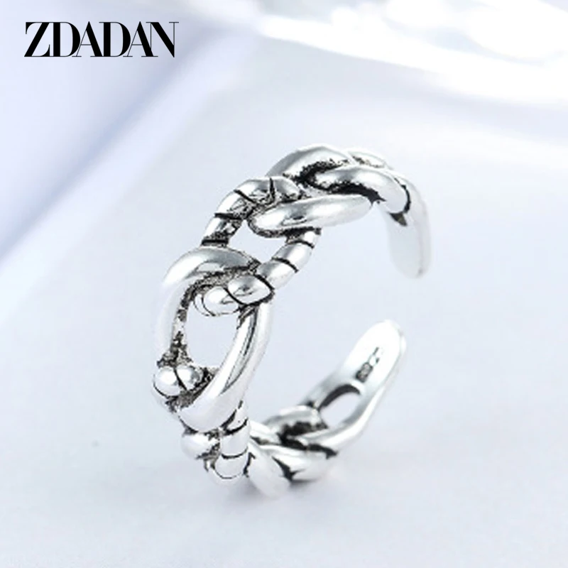 

ZDADAN 925 Sterling Silver Weave Rings For Women Thai Silver Knotted Open Ring Fashion Jewelry