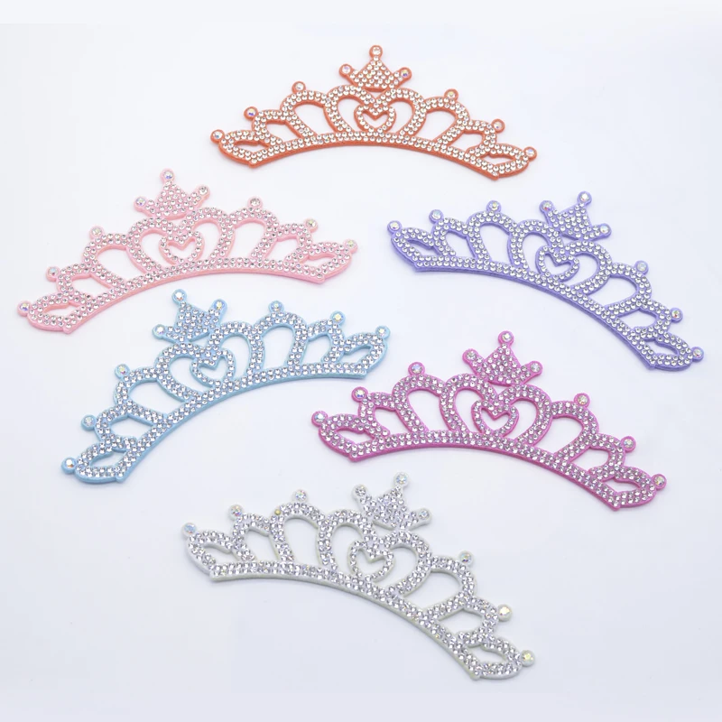 6Pcs 13CM Padded Crown Rhinestone Patches for DIY Clothes Hat Shoes Crafts Decor Applique Headwear Bow Jewelry Accessories