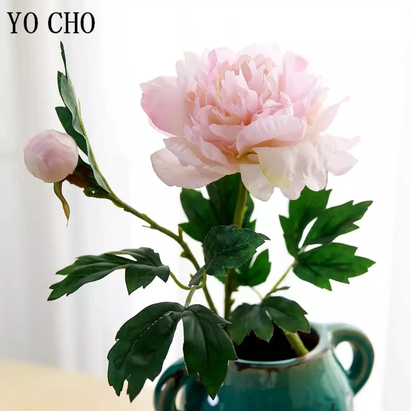 YO CHO Artificial Silk Peony Flowers  Fake Peony  2 Heads  Big Flowers  Home Party  Table Decor  DIY Bouquet  Wedding Supplies