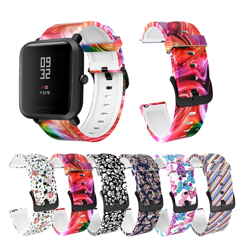 Ремешок 20 мм для amazfit BiP, силиконовый Камуфляжный браслет с различными цветочными принтами для Xiaomi Huami amazfit