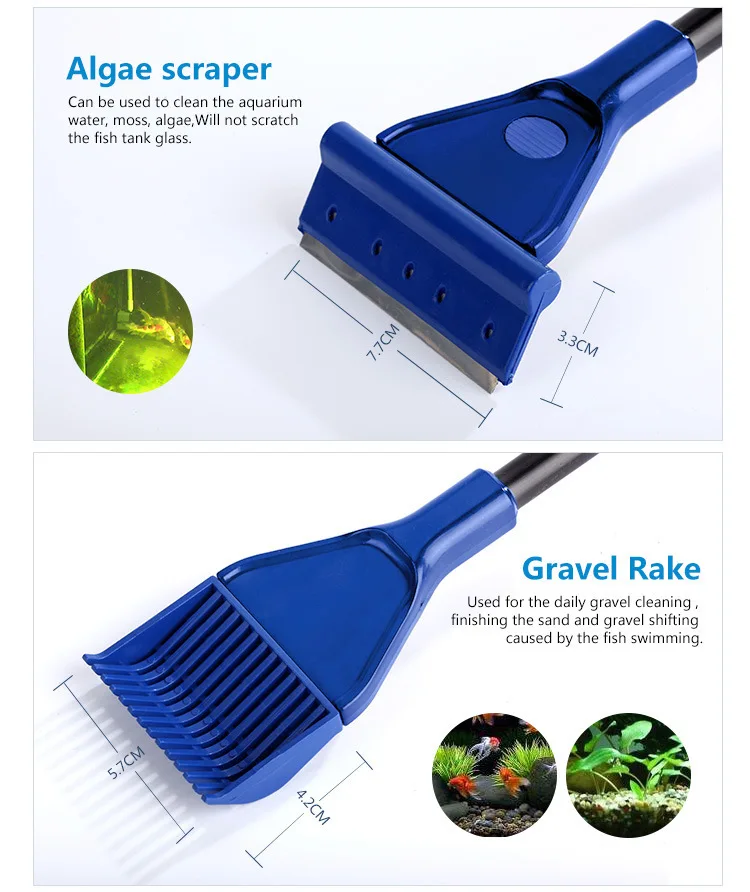 6-IN-1 Aquarium-Reinigungswerkzeuge-Sets, Aquarium-Reinigungsset, Fischnetz, Kies, Rechen, Algenschaber, Gabel, Schwamm, Bürste, Glasreiniger – Detail 7
