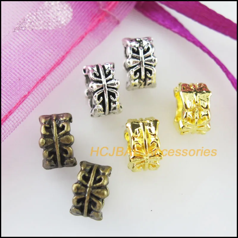 40Pcs Tibetan Silver Tone & Bronze Gold Color Flower Round Circle Spacer Beads Charms 7mm