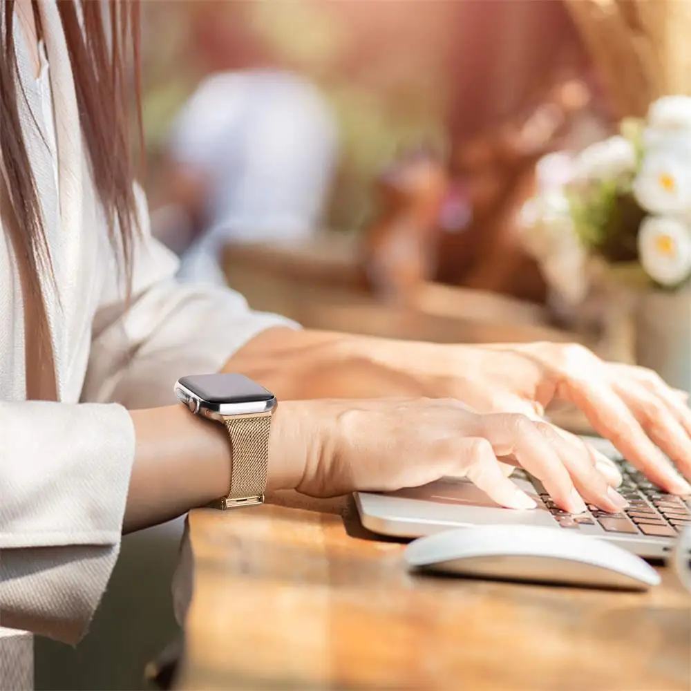 سليم حزام ل سوار ساعة يد آبل 40 مللي متر 44 مللي متر 41 مللي متر 45 مللي متر 42 مللي متر 38 مللي متر 45 مللي متر سوار الفولاذ المقاوم للصدأ Correa iWatch سلسلة 3 4 5 SE 6 7