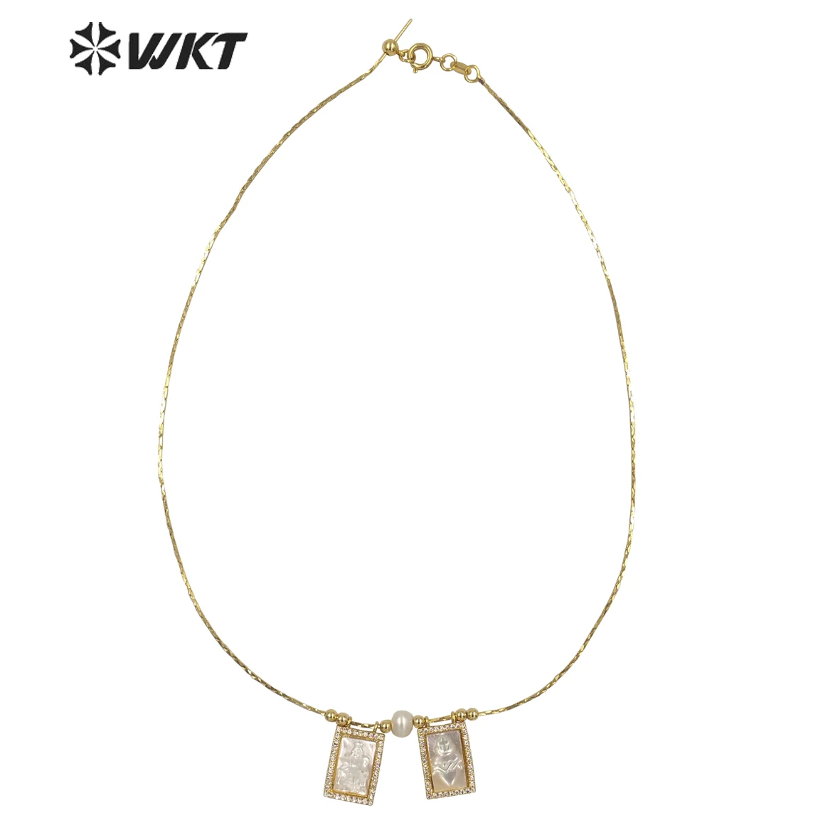 

Ожерелье WT-JN137 с двойным кулоном, изображающим Святую Марью, с позолотой, религиозный кулон в форме сердца, регулируемая длина.