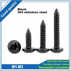 50pcs M1 M1.2 M1.4 M1.7 M2 M2.3 M2.6 M3 Mini Small Black 304 A2 Stainless Steel Phillips Pan Head Micro Self Tapping Wood Screw