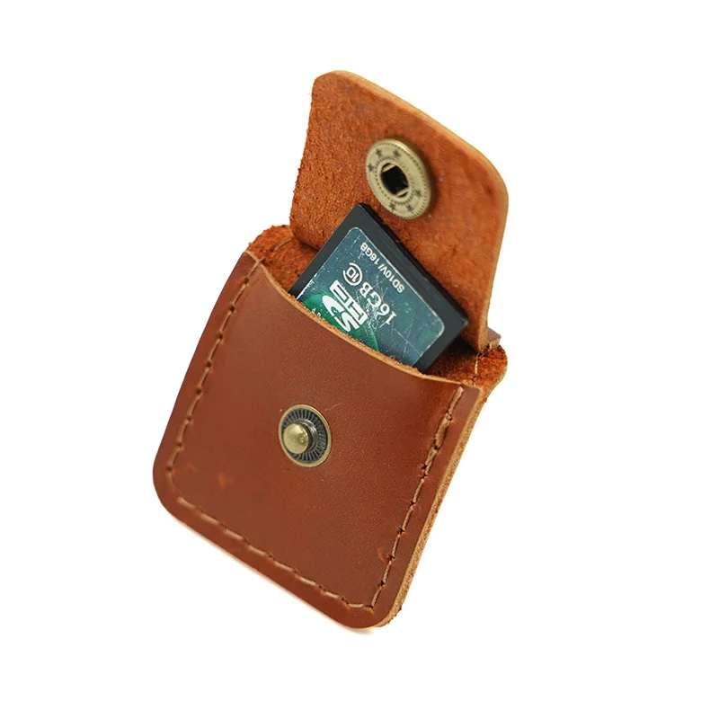 SD Disk Genuine Leather Hasp Storage Bags Protective Cover for USB Flash Drive Pen Drive Pendrives for TF Disk Bag Cases