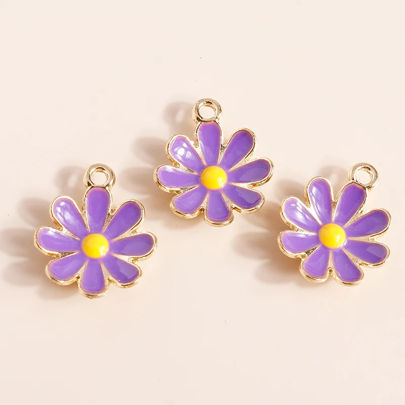 Leslie 10 Stück 18*15mm Emaille Bunte Gänseblümchen-Blumen-Anhänger für Schmuck DIY Blumenanhänger Halskette Ohrringe Herstellung Zubehör – Detail 6