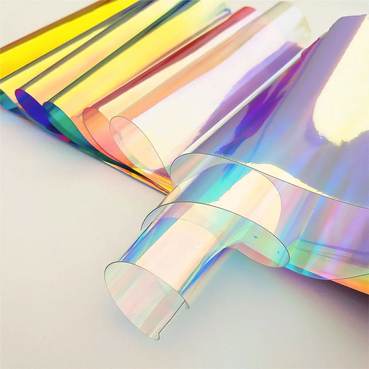 

7PCS Wholesale Iridescent Holographic Clear Transparent PVC Fabric Laser Rainbow Vinyl DIY Bow Earring Making Craft Bag 20 x30CM