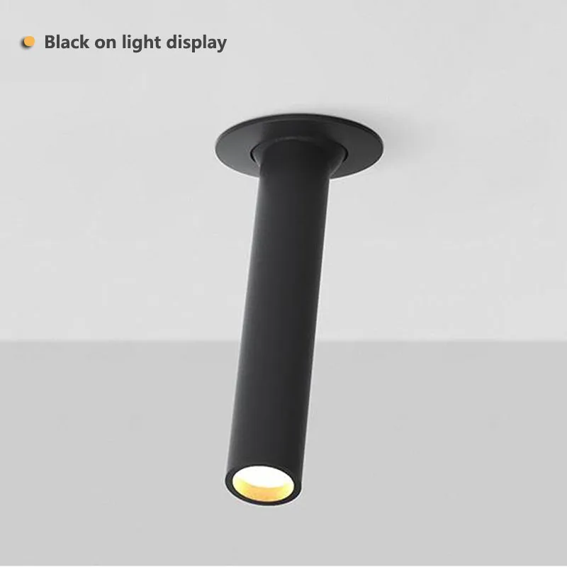 Black/White Long Tube Ceiling Recessed LED Spot Lamp Angle Rotatable Ceiling Light 12W for Kitchen Bedroom Picture TV Background