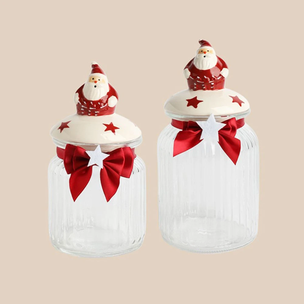 1pcs Creative Christmas Glass Gift Box Christmas Candy Storage Jar Containers Xmas New Year Holiday Party Storage Supplies