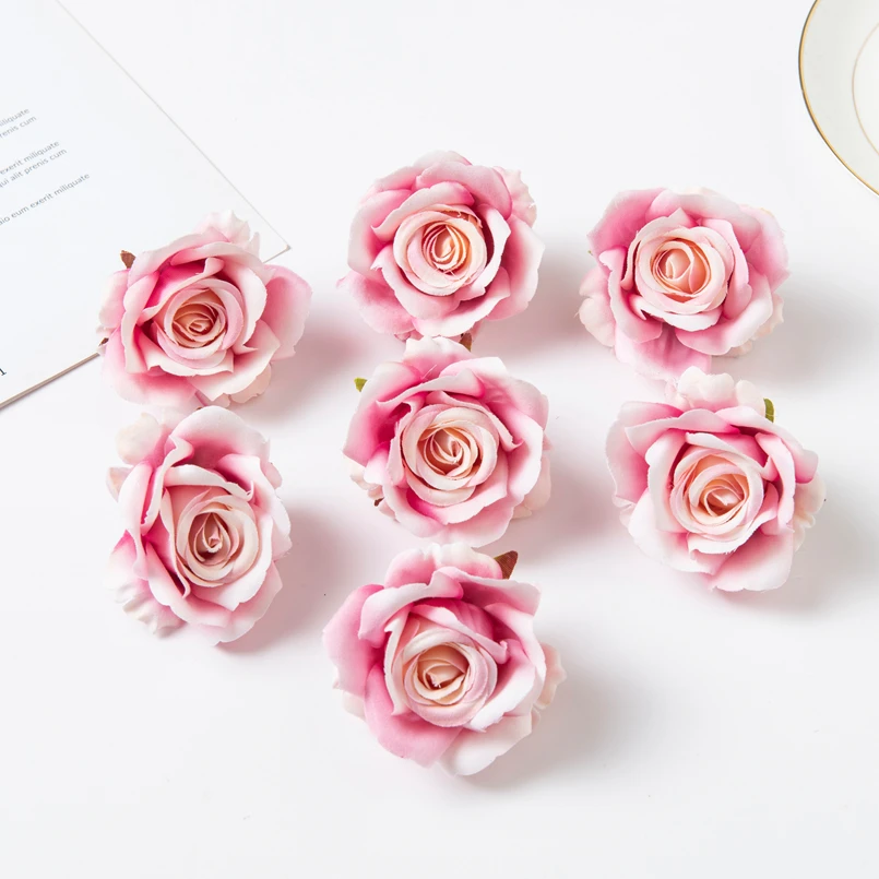 100PCS Seidenrosen Kopf Künstliche Blumen Neujahr Weihnachtsdekorationen für Hausgarten Rosenbogen Diy Geschenke Box Gefälschte Pflanzen