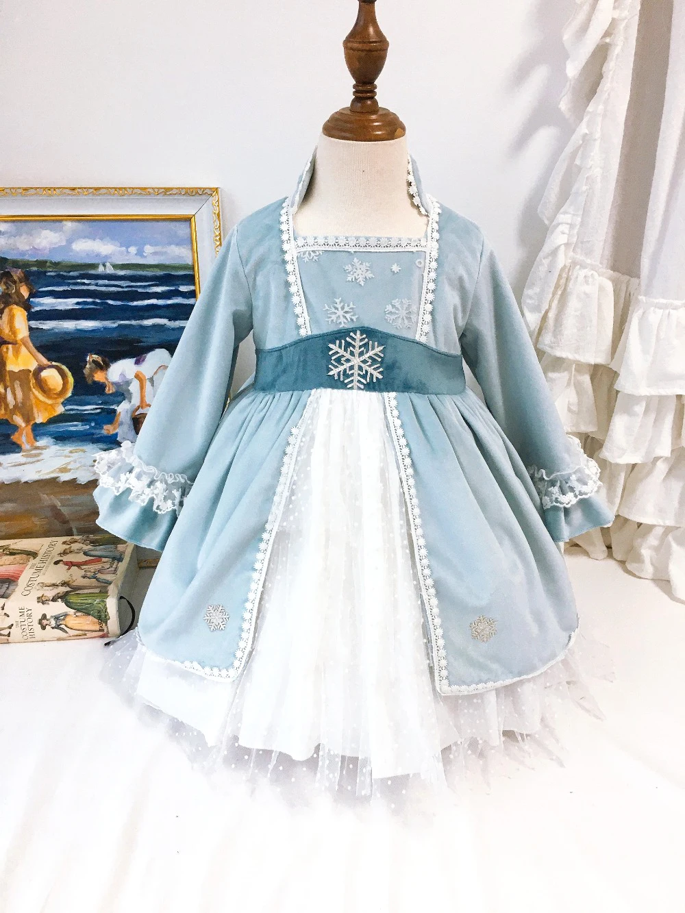 

Baby Girl Clothes Autumn Winter Light Blue Snow Princess Aisha Dress Velvet Long Sleeve Lolita Ball Gown Dress Casual