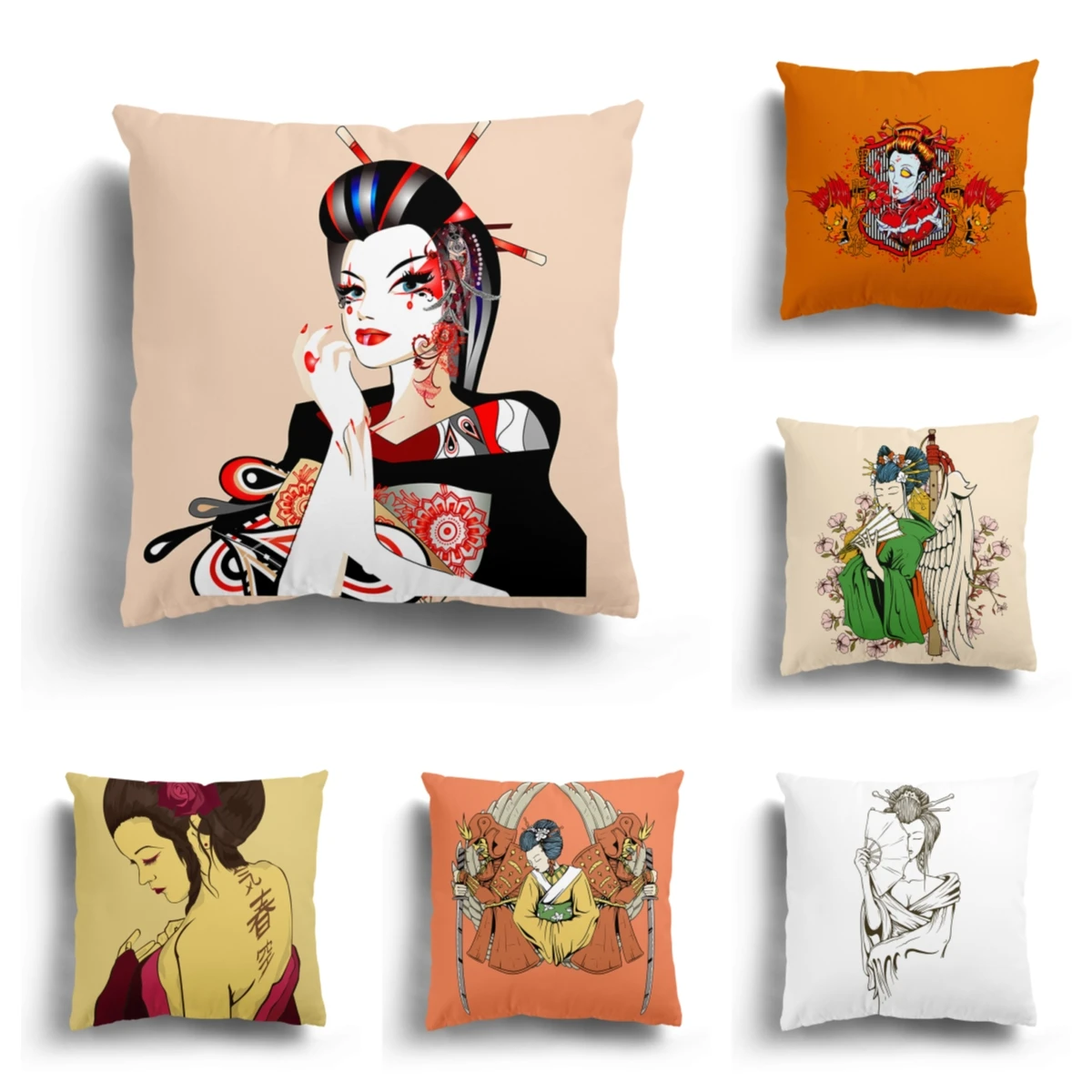 

Japanese samurai cartoon character animation mask living cushion cover cartoon pillow cover Japanese pillow cover home decor