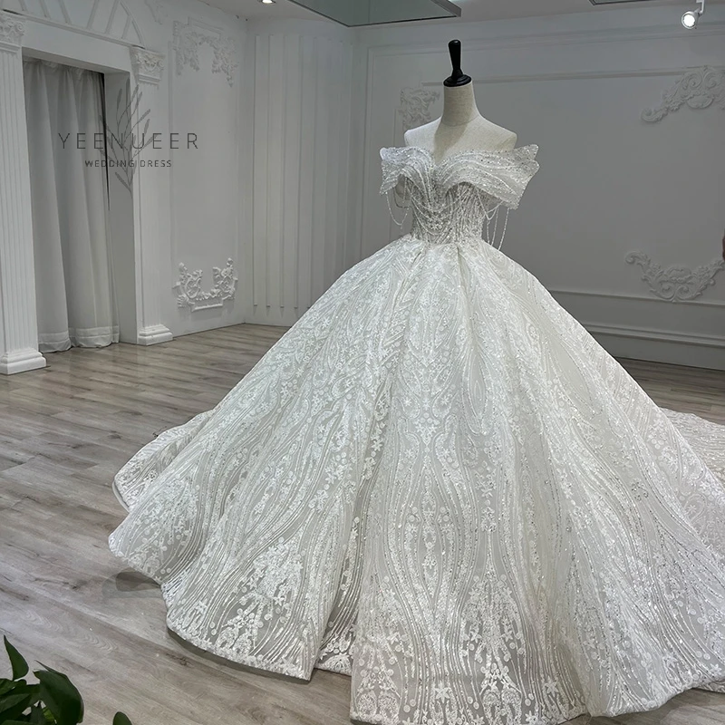 Yeenueer Luxury Full Beaded Lace Wedding Dress 2021 Vintage  Bridal Gown Long Train high quality full beading lace Handwork