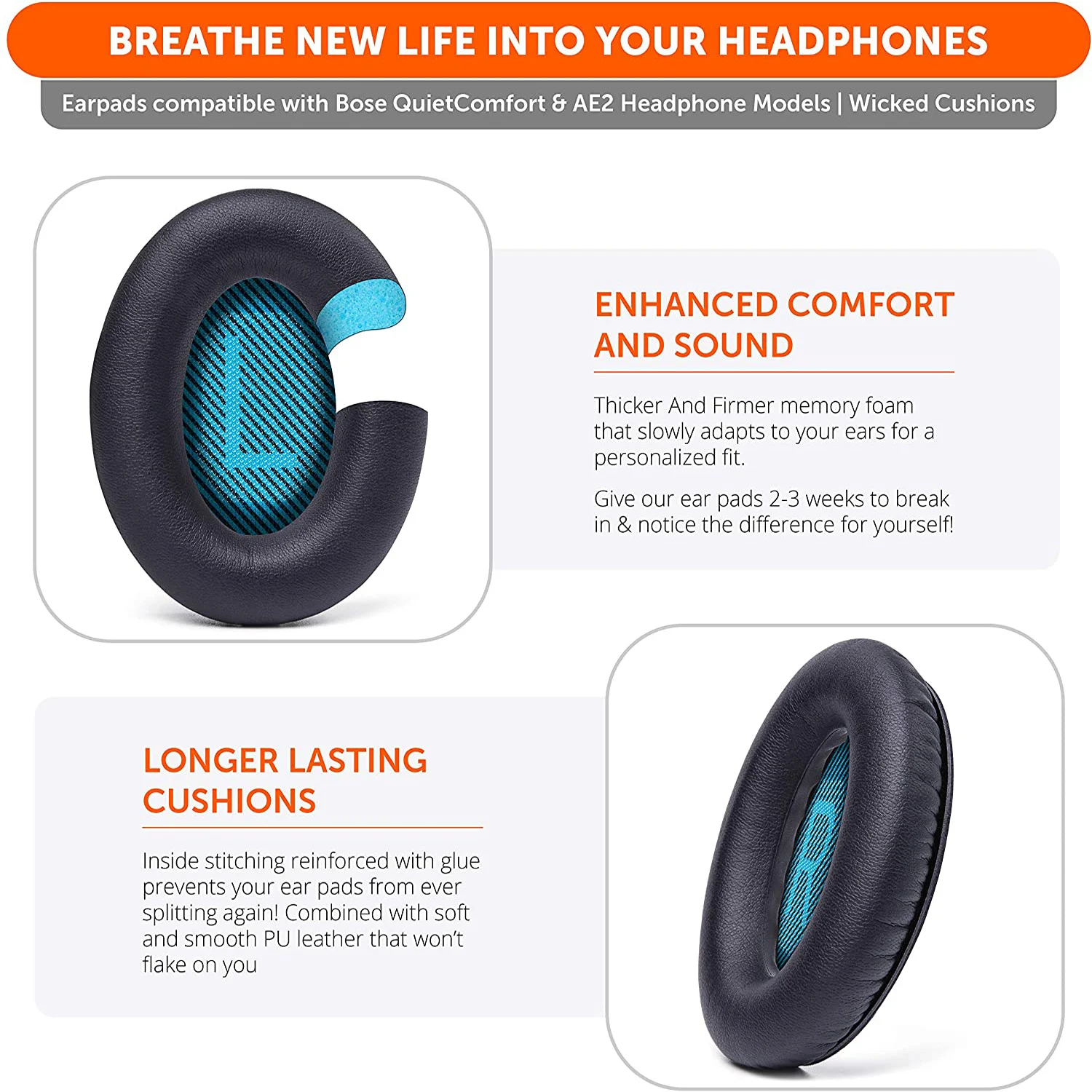 قطع غيار لسماعات الرأس من جلد الغنم قطع غيار لسماعات الرأس BOSE QC35 QC25 QC15 AE2 من الجلد الأصلي وسادات للأذن غطاء إسفنجي من جلد الخراف