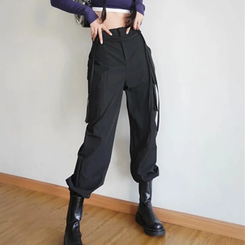 CTRLLOCK Hiphop Techwear Multi Pockets High Waist Women's Legged Overalls Grunge Elastic Casual Cargo Pants