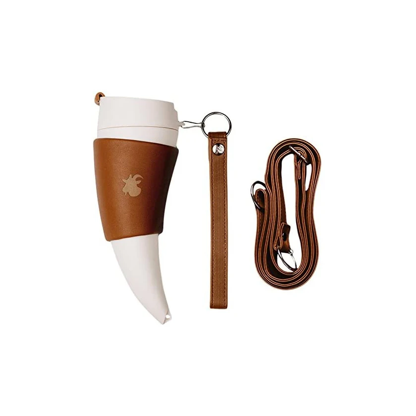 8 oz Goat Horns Mug Drinking Horn Mug Viking Mead Horn Drinking Cup,Faux leather,  Black / White