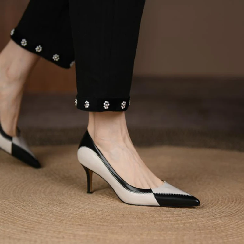 2022 Spring/Autumn Women Shoes Genuine Leather Pumps Women Pointed Toe Thin Heel Shoes Women Sexy High Heels Ladies Dress Shoes