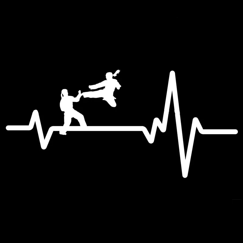 1 PCS 16.8CM*7.9CM KARATE Uniform Jump Kick Girl Heartbeat Vinyl Black/Silver Car Sticker for Daewoo sticker