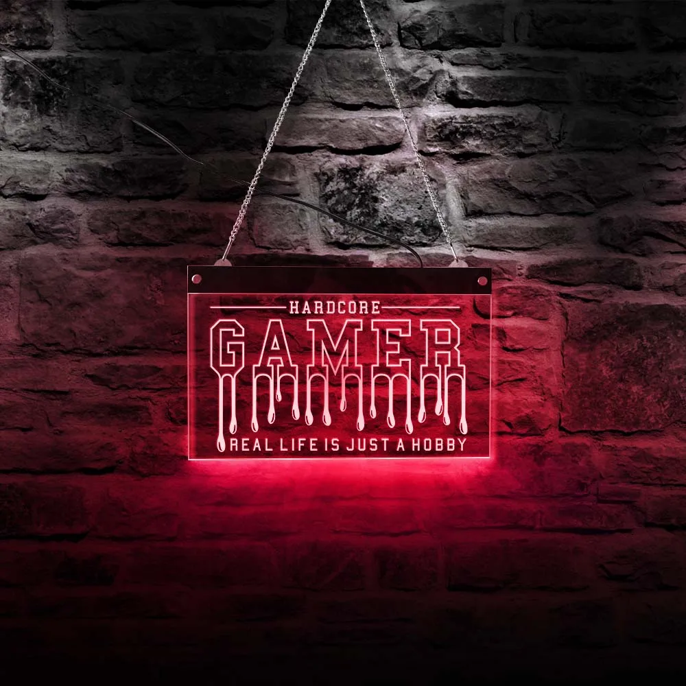 

Real Life Is Just A Hobby Gaming Quote Multi-color Changeable LED Neon Sign Legend Hardcore Gamers Home Decor Wall Hanging Light