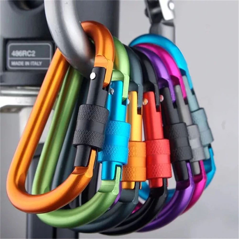 Type D Carabiner With Lock Outdoor Climbing Camping Bold Aluminum Alloy Locking Clasp Keychain Multi Survival Gear Travel Kit