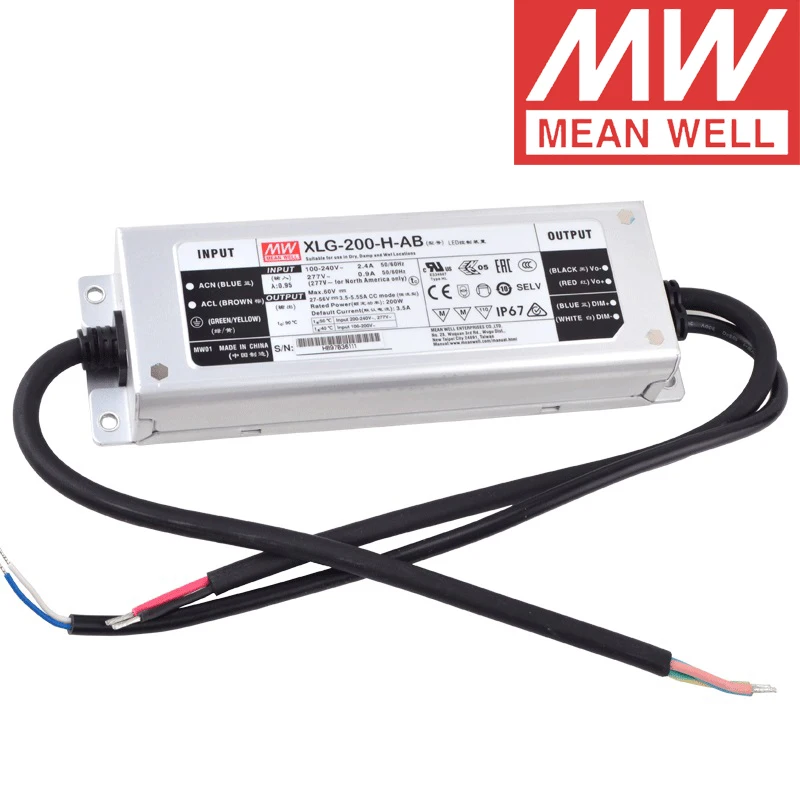 Mean Well XLG-200-H-AB IP67 Metal Case 3 in 1 dimming lighting meanwell 27-56V/3500-5550mA/200W Constant Power Mode LED Driver