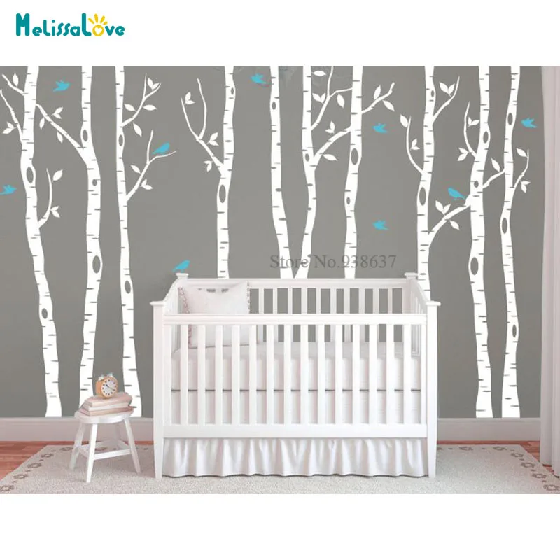 Birch Tree With Birds Wall Sticker Decal Withered Winter Baby Room Home Decor Removable Vinyl Murals BD145