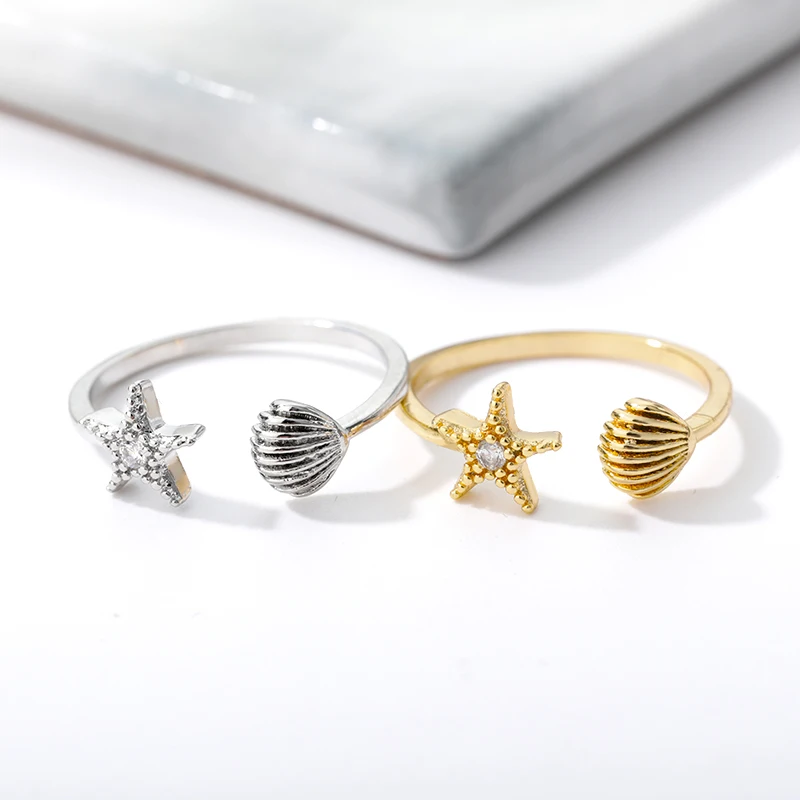 Zircon Starfish Star Rings For Women Men Opening Adjustable Finger Rings Wedding Bridal Luxury Fashion Beach Jewelry Bijoux Femm