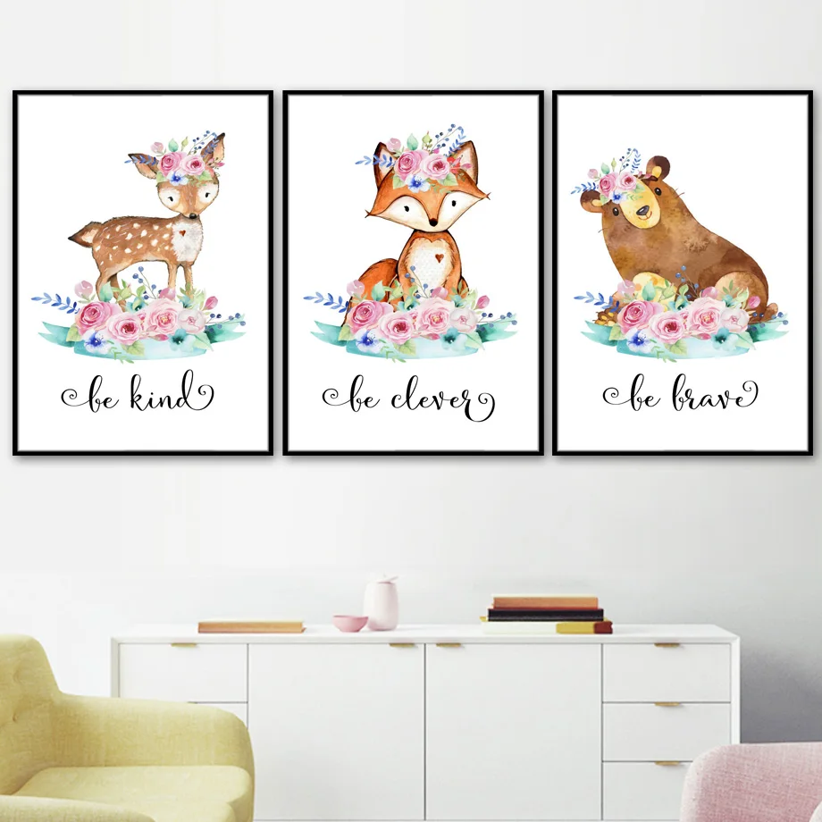 Cartoon Fox Deer Rabbit Baby A - Baby Nursery Animal Pictures review and price