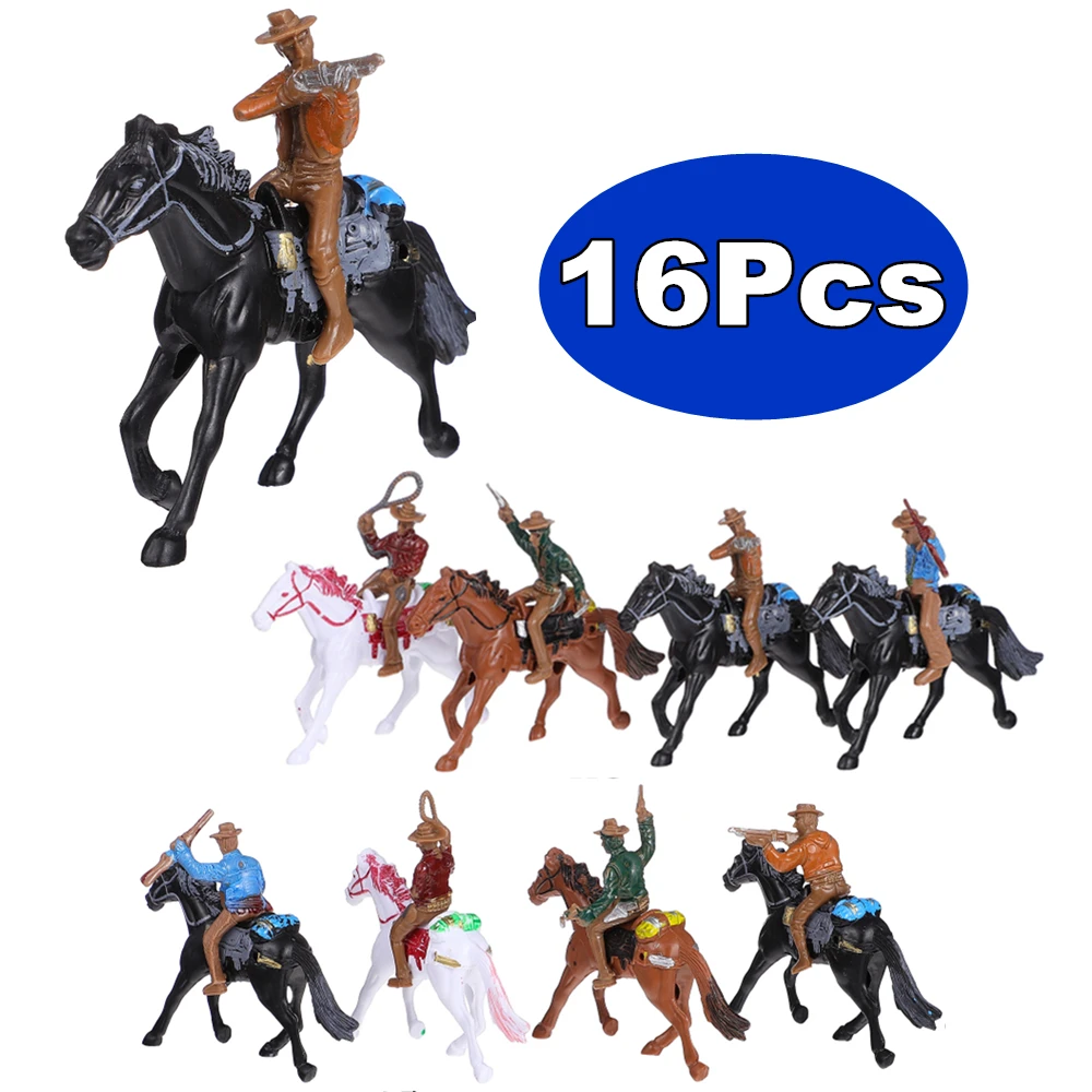 Figurines de Cowboys Occidentaux, Soldats Occidentaux, oral aux, Modèle en Plastique, Ensemble de Jouets pour Enfants, Ornements Réalistes, Cadeau pour Garçons, 16 Pièces