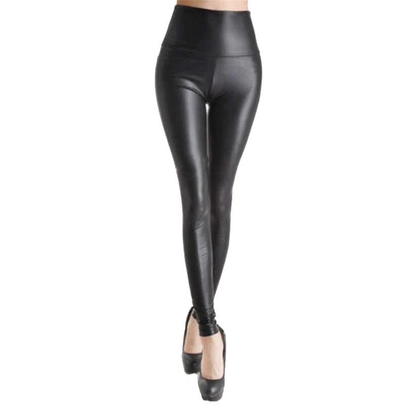 LJCUIYAO Black Faux Leather Pants Ankle-Length Leggings High Waist Fashion Women Dropshipping Shiny Stretchy Knitted Blue Bottom