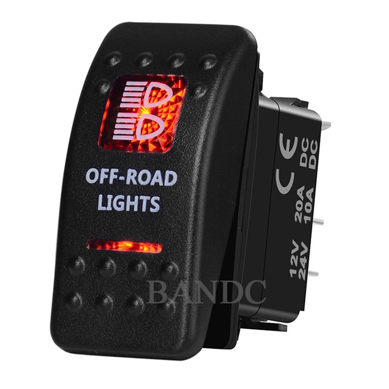 OFF-ROAD LIGHTS Rocker Switch 5Pins on-off SPST Dual Red Led for Car Boat RV Truck Vehicles，Waterproof，12V 24V，Jumper Wires