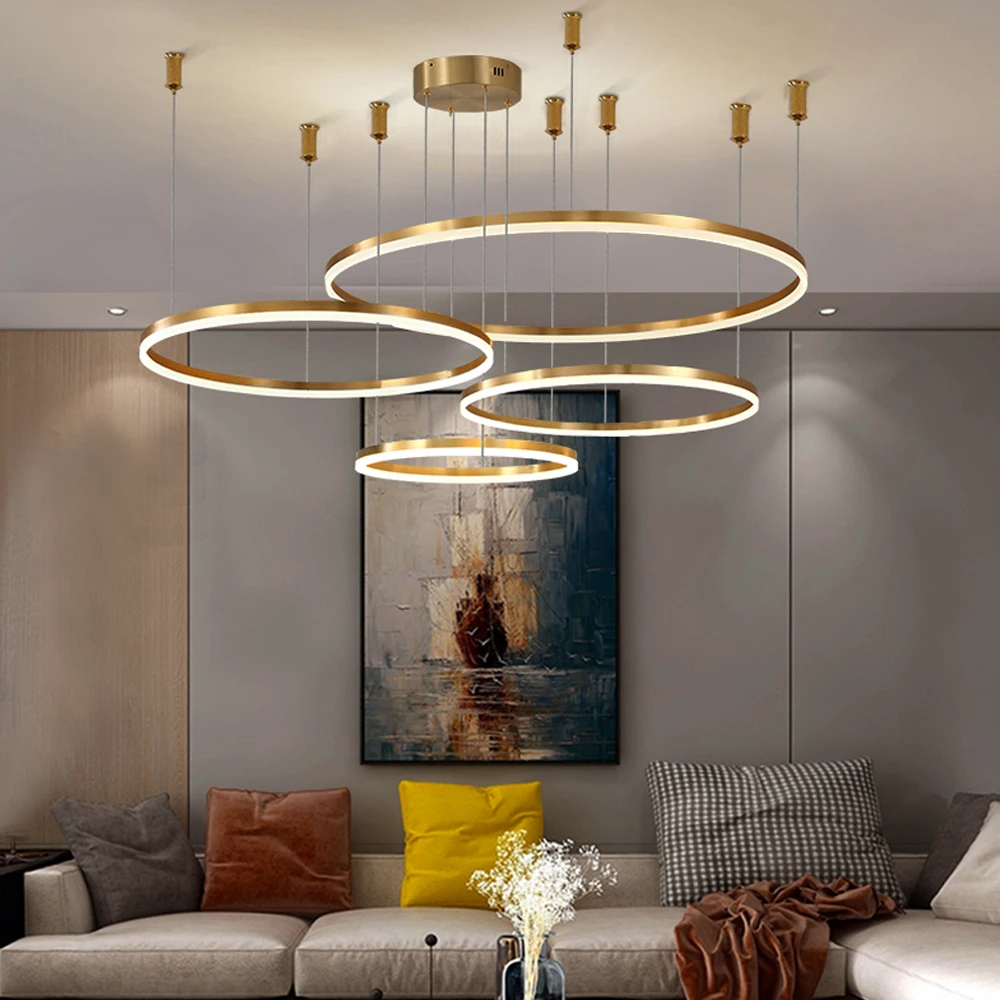 110-220V Modern Copper Chandelier Acrylic Ceiling Parallel Chandelier  For Living Dining Room Bedroom Kitchen Lighitng Fixtures