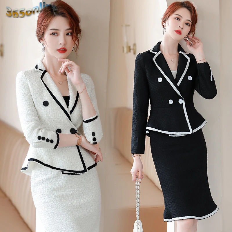 2020 Autumn Winter Formal Women Business Suits with Skirt and Jackets Coat High Quality Fabric OL Styles Professional Blazers