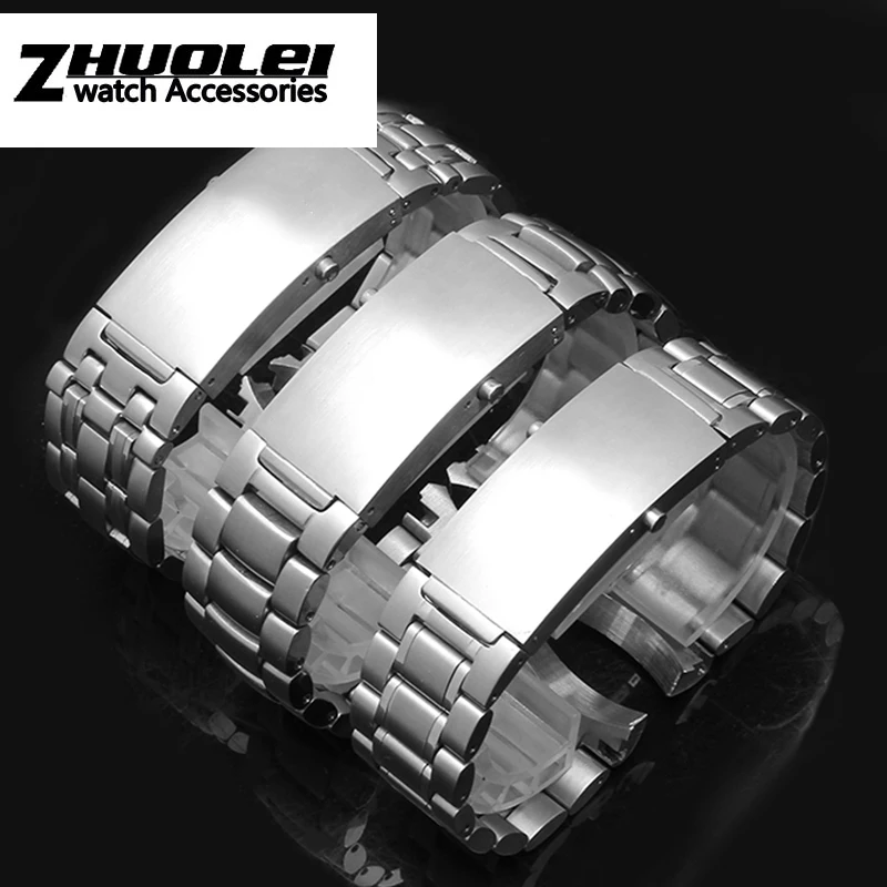 For O-mega 007 wristband 18mm 22mm 20mm Silver Stainless Steel Solid Link Watchband Strap Folding Clasp Safety Men Correa De Rel
