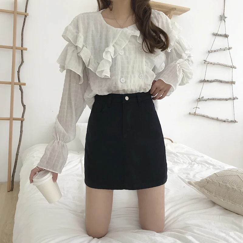 Women's High Waist Jeans Skirts Korean Style A-line Mini Denim Skirt Black and White Casual Fashion Summer 5XL