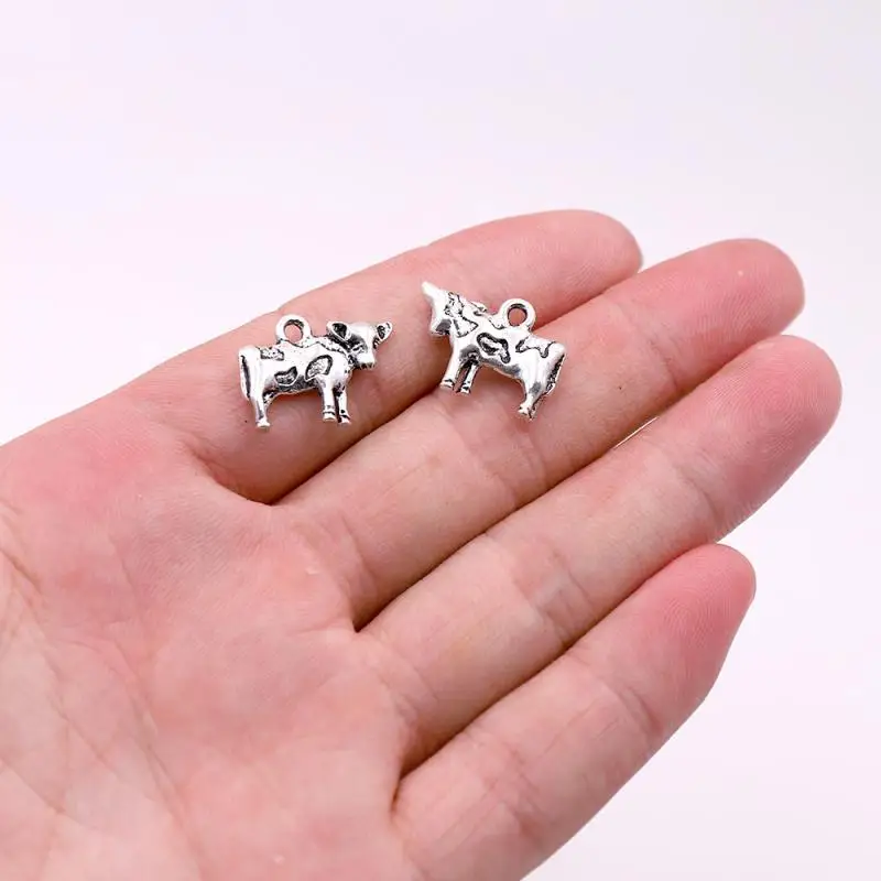 Silver Color Metal DIY Animals Charms Accessories for Jewelry Earrings Bracelets Making Farm Cow Charms for Jewelry Making