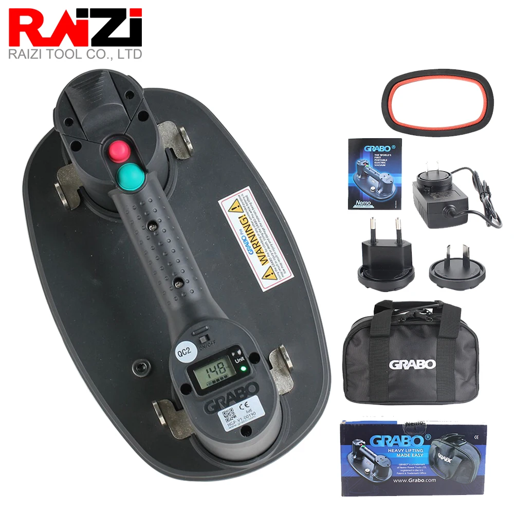 Raizi Pro GRABO Vacuum Lifter with Digital Display for Wood Drywall Granite Glass Tile Porcelain Smart Start-stop Suction Tool