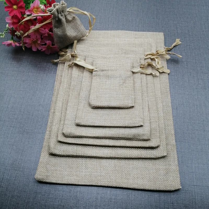 

10pcs Ribbon Jute Cloth Storage Bag Jewelry Packaging Display Bag Gift Bag Linen Jute Bags Drawstring Pouch Gift Packaging Bags