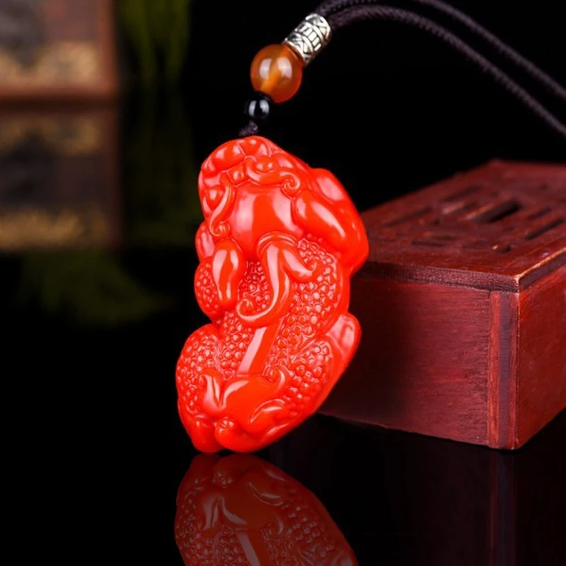 Natural Chicken Blood Red Hand-carved Pixiu Jade Pendant Fashion Boutique Jewelry Men and Women Models of Beast Necklace