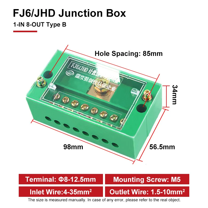 FJ6/JHD Anschlussdose Unipolarer Splitter 1-IN Multi-OUT Messdrahtverbinder Einphasiger Klemmenblock-Verteilerkasten